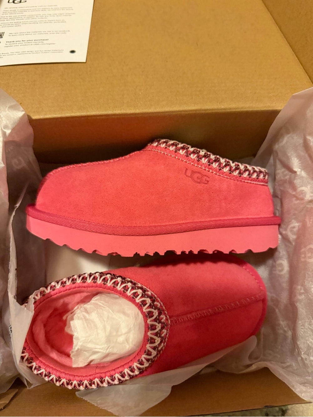 UGG Tolder girl size 9 NWT  Pink Suede Knit-Trim Slip-On Slippers